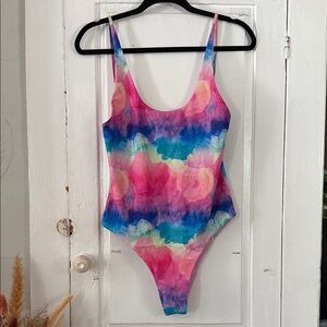 Tie-Dye Watercolor One-Piece Swimsuit in Pink & Blue